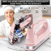 300W Hand Electric Mixer – 5 Speeds + Turbo, 5 Stainless Steel Attachments, Pink, Ultra Power Kitchen Baking Blender